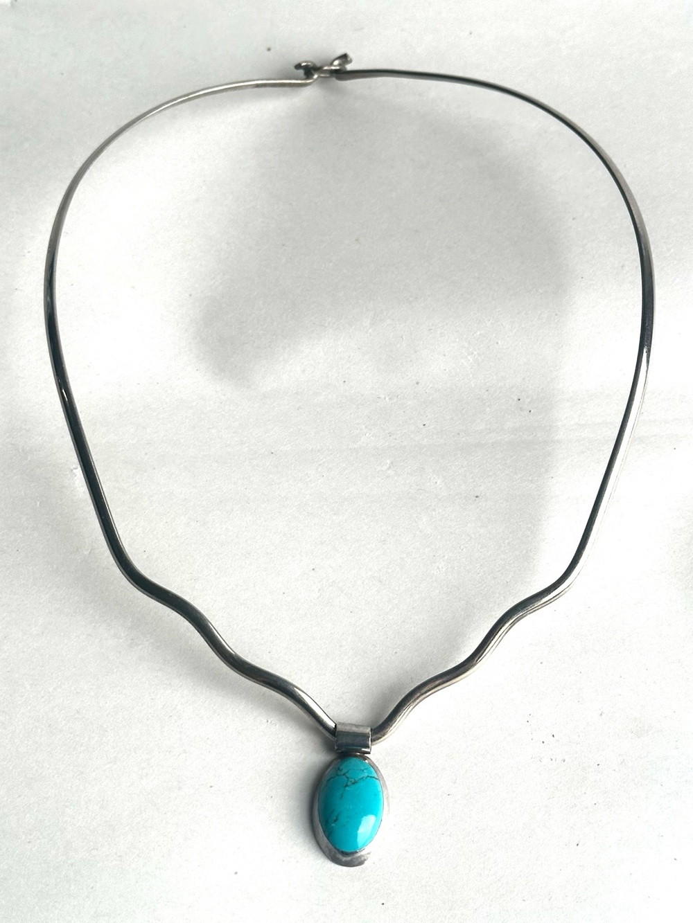 Vintage Silver Necklace with Turquoise Stone Pendant